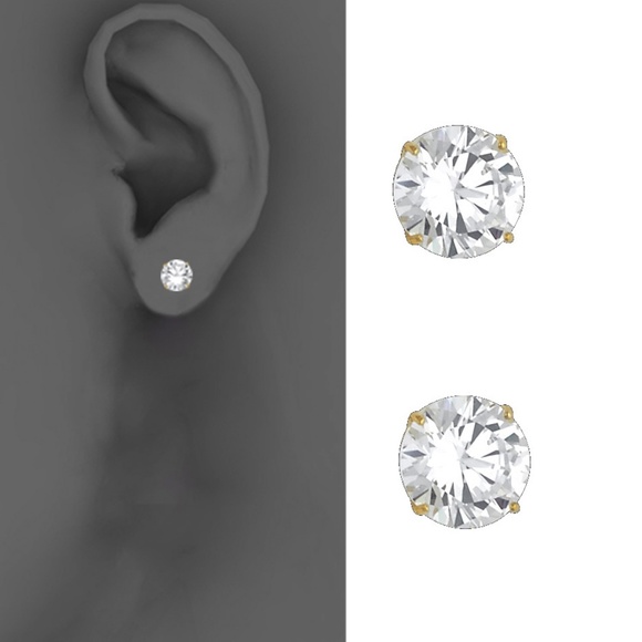 14K Solid Yellow Gold Round Black Onyx CZ Stud Earrings  14k Yellow 8mm Round CZ Basket Stud Earrings
